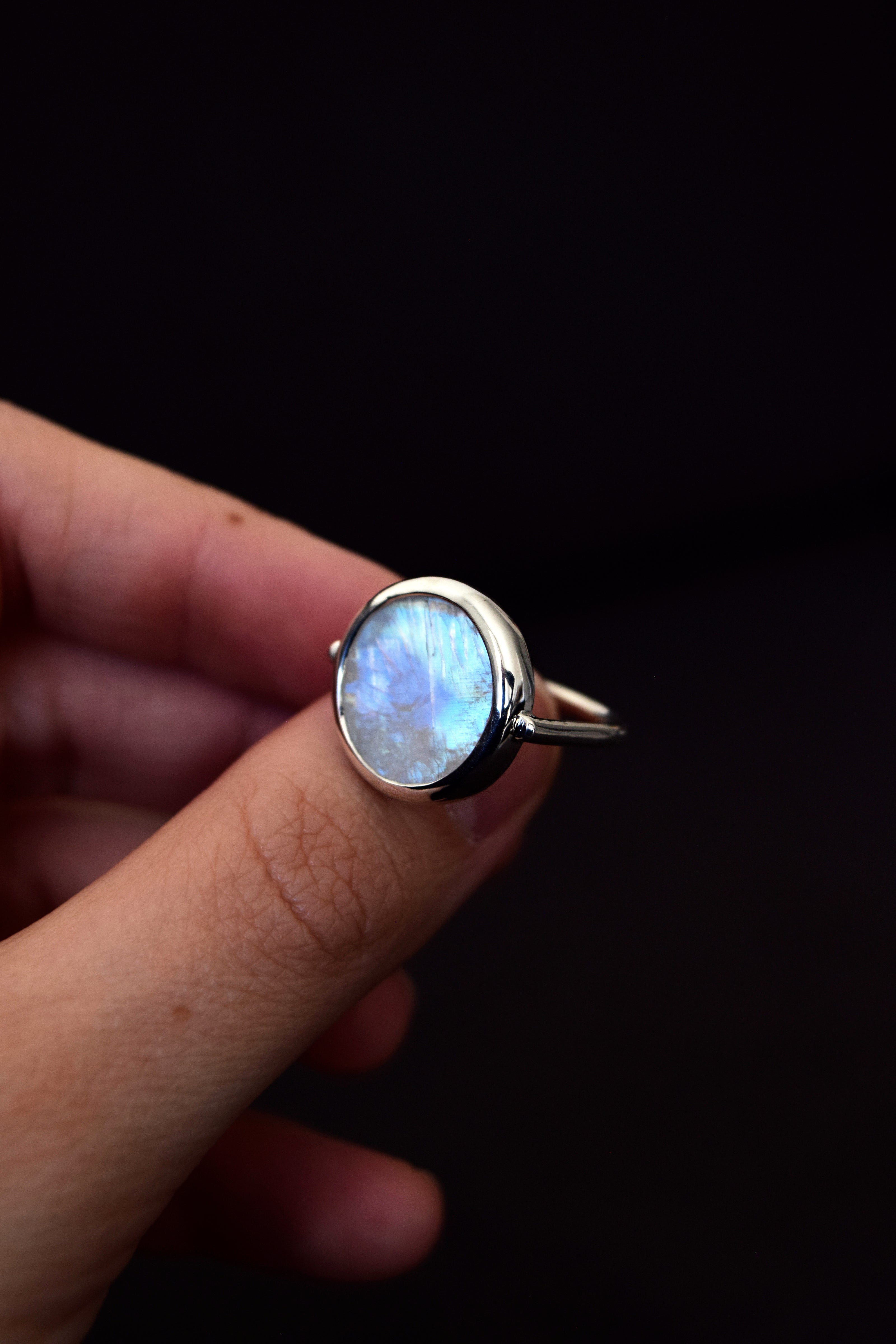 Moonstone disc silver ring