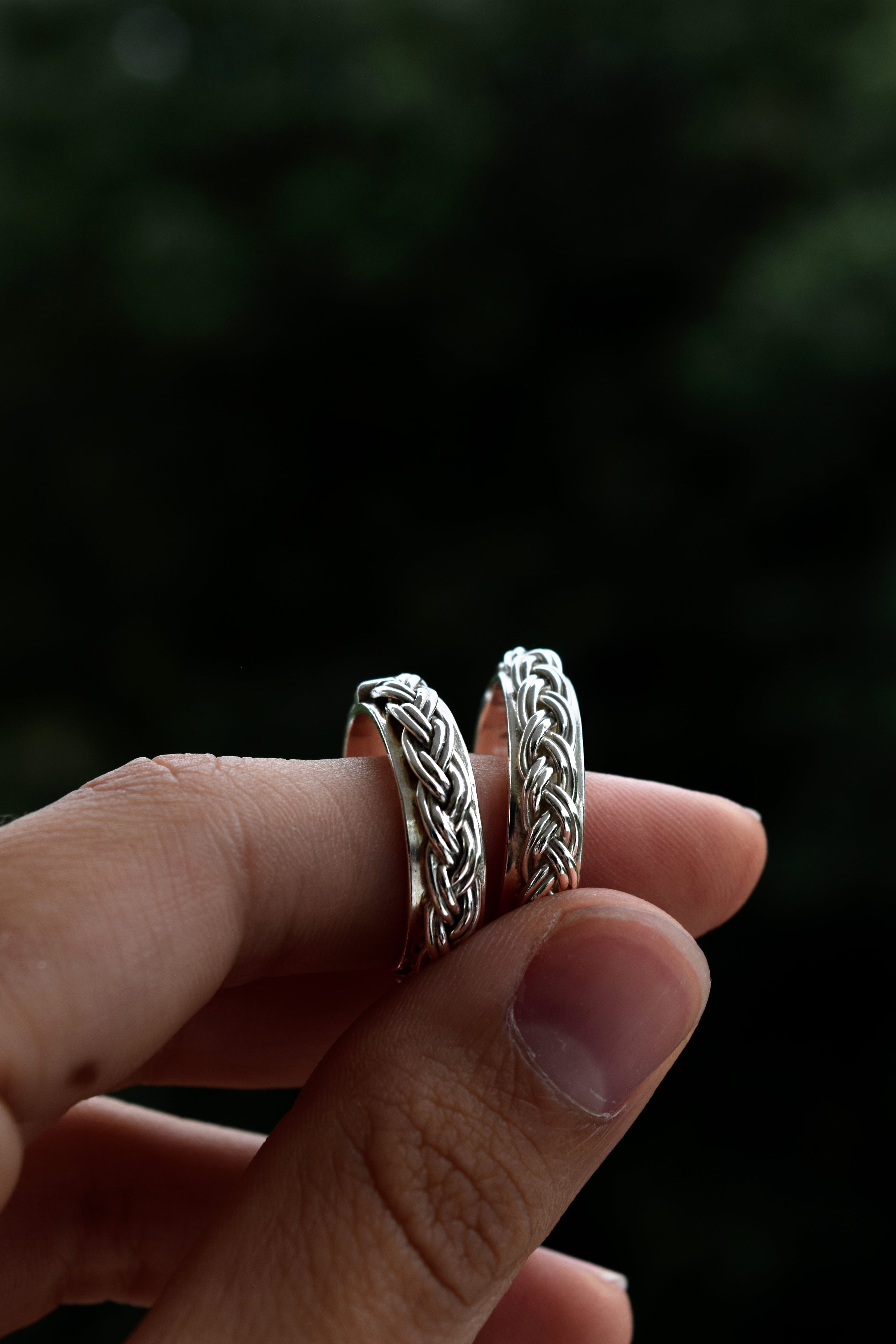 Handcrafted braided silver wedding rings